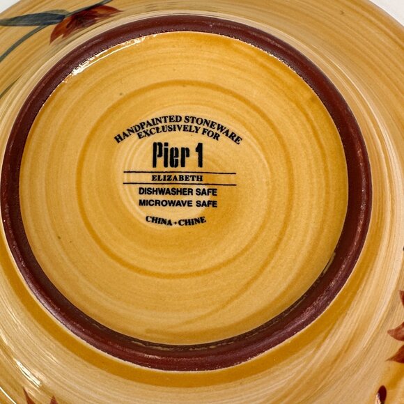 Handpainted Pier 1 Elizabeth Stoneware Bowl With Floral Design 9.5" - Picture 6 of 9